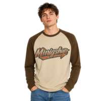 T-shirt à manches longues raglan bicolore personnalisé avec logo ODM pour homme, imprimé vintage vieilli, en coton, col rond, style décontracté urbain pour le printemps et l'automne