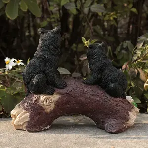 Figura de Resina de la Madre Osa y sus Crías, Pintada a Mano en Negro, Decoración para Interiores/Exteriores - Product Image 4