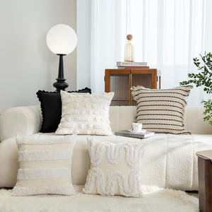 ปลอกหมอนอิงลายเรขาคณิตสไตล์นอร์ดิก สีครีม ปลอกหมอนถอดได้ สำหรับโซฟา หมอนตกแต่ง - Product Image 4