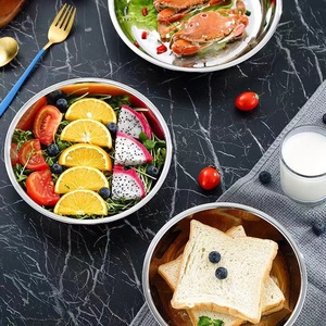 304 Stainless Steel Bowl Deep Round Plate Food Grade Household Soup Bowl For Home Use - Product Image 1