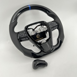 Volant sport personnalisé <span class=keywords><strong>Poano</strong></span> noir à fond plat avec bande bleue pour Toyota Camry SE XSE 2018-2022 - Product Image 3