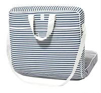 Chaise pliante de plage à rayures bleues personnalisées, coussin épais rembourré, résistant à l'eau, siège inclinable réglable, structure en fer