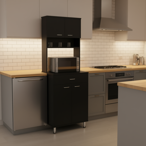 Mobile da Cucina Santa Maria Nero Wengue con 1 Cassetto e 1 Ripiano, Supporto per Microonde con Gambe in Metallo Regolabili, Design Moderno - Product Image 2