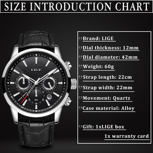 Montre à quartz LIGE LG9866, échantillon d'usine, montre pour homme, montre de mode, montre en cuir, chronographe étanche, montre de sport + boîte - Product Image 5