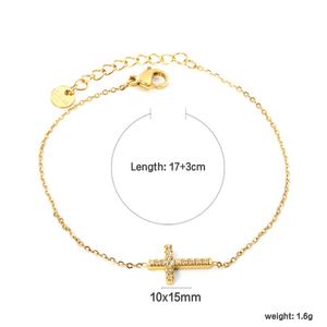 Pulseras de Acero Inoxidable con Dijes de Cruz de Diamantes de Zirconia Delicados Personalizados al por Mayor, Joyería Chapada en Oro de 18K para Mujer - Product Image 2