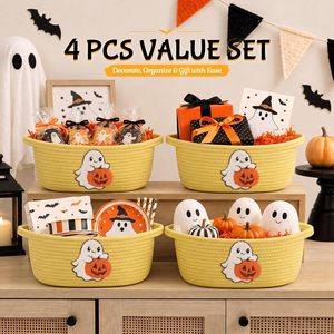 Set di Cesti in Corda di Cotone a Tema Halloween, Contenitore <span class=keywords><strong>Giallo</strong></span> per Caramelle e Regali per Feste di Halloween con Manico - Product Image 3