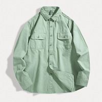 Musim gugur pria kasual lengan panjang kemeja Oxford 100% katun warna Solid kancing dua baris penutup kain kepar gaya bisnis