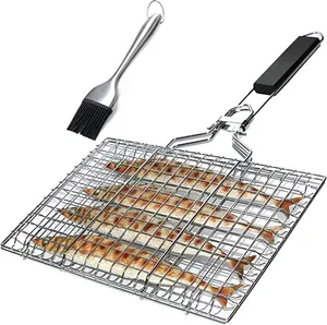 Roestvrijstalen Grill Netto Mand Draagbare Bbq Barbecue Grill Mand Voor Rotisserie Vis Groenten Garnalen