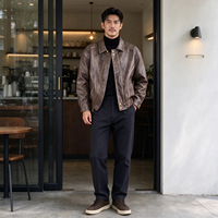Blouson Bomber en Cuir Vintage Oversize pour Homme, Style Moto Décontracté, Manteau d'Hiver Brodé à Pois, Impression Personnalisée