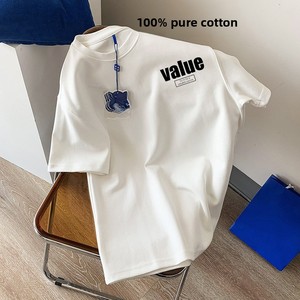 T-<span class=keywords><strong>shirt</strong></span> décontracté en coton à manches courtes et col rond pour <span class=keywords><strong>femme</strong></span>, coupe ample, blanc, style Instagram, collection Printemps 2025 - Product Image 3