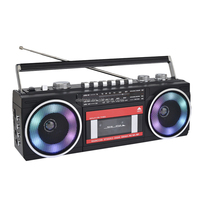 PX-666BT Chaîne Stéréo Portable Rétro Style Années 80 avec Bluetooth Sans Fil, Radio AM FM SW et Lecteur Cassette, Lumières Disco Intégrées