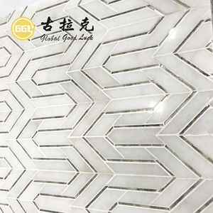 Bằng tia nước đá cẩm thạch thassos Trắng Gạch <span class=keywords><strong>Mosaic</strong></span> Pattern Inlay gương thiết kế cho tường trang trí nội thất - Product Image 4