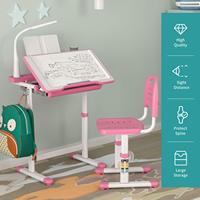 Table et chaise ajustables en hauteur, ensemble de bureau, avec éclairage incliné, meuble de rangement, de couleur rose, pour enfants, étudiants