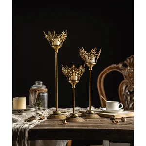 装饰套装3北欧复古金色金属烛台摆件复古婚宴烛台