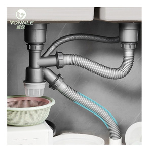 Moderno baño cocina doble cuenco <span class=keywords><strong>fregadero</strong></span> tubo de drenaje a prueba de insectos y a prueba de olores <span class=keywords><strong>fregadero</strong></span> filtro tubo de drenaje <span class=keywords><strong>Kit</strong></span> - Product Image 5