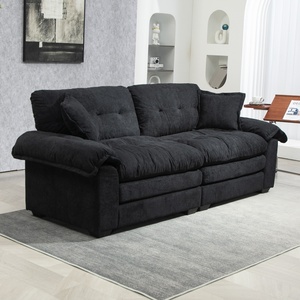 Sofá de Dos Plazas de Chenilla con Diseño Moderno para Sala de Estar, Color Negro, Asiento Profundo, Espuma Viscoelástica, con Dos Cojines Decorativos - Product Image 1