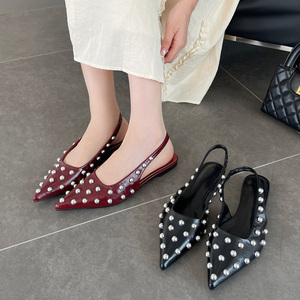 Women Shiny Diamonds <b>Studs</b> <b>Flat</b> Shoes Pointed Toe on Slingbacks Wide Fit Sexy Back Strap <b>Sandals</b> - Product Image 2