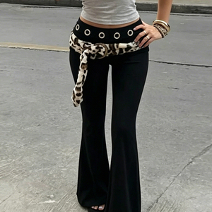 Gothic Summer Elastic Waist Low Rise <b>Hip</b> Hugging Slight Flare Knit Pants <b>for</b> Women - Product Image 4