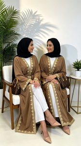 1893# Modest Nida 100% Polyester Luxury Gold Lace Border <b>Long</b> Sleeve Ankle-Length Elegant Noble Cardigan <b>Eid</b> Women Abaya - Product Image 6