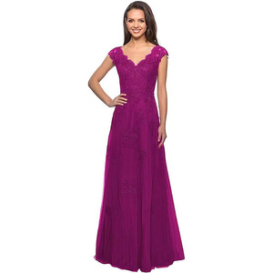 Women's Long Off The Shoulder Lace Applique Chiffon A Line Evening Gown Formal Party Dress - Product Image 1