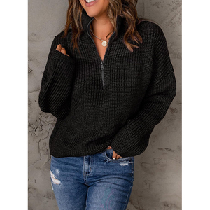 Women's <strong>Sweater</strong> Waffle Kint Long Sleeve Quarter Zip Pullover V Neck <strong>Sweater</strong> for Women Quarter Zip <strong>Knitted</strong> <strong>Sweater</strong> - Product Image 4