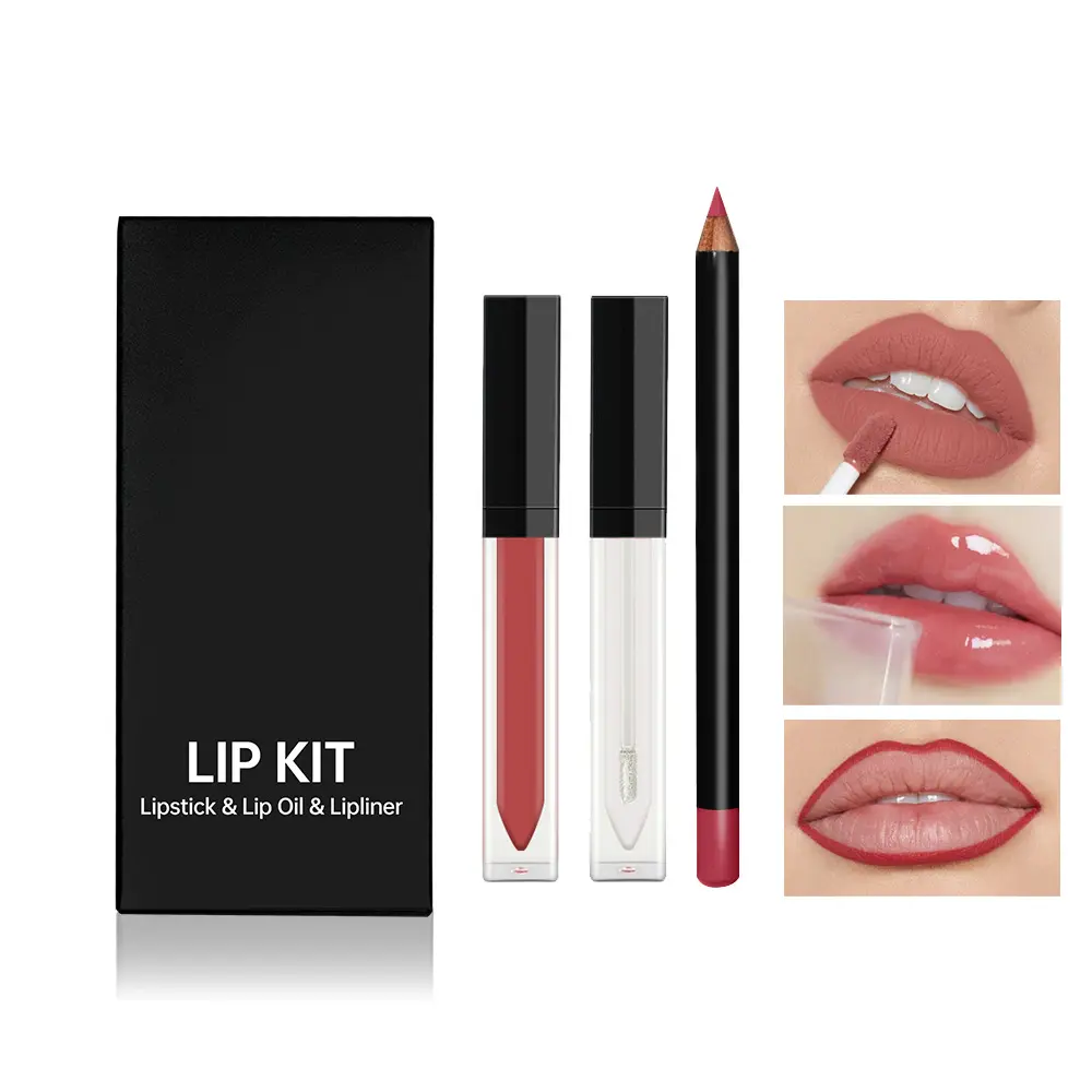 Lipstik cair tahan air Vegan Label pribadi Oem 6 warna Set Lipliner minyak Bibir Kit lipstik Matte Logo kustom