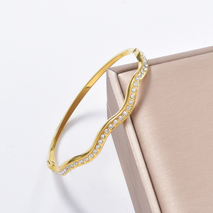Zeadear sleek polished wavy frame bulk wholesale 18k gold luminous row <b>crystal</b> long-lasting stylish elegant bangle <b>bracelet</b> - Product Image 4