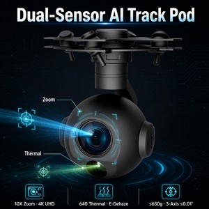Stabilisateur IA à double capteur avec zoom optique 10X, 4K UHD, 8MP, thermique 640x512, détection et suivi IA 13,5 mm - Product Image 2
