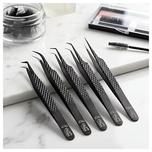 Luxury Fiber Grip Stainless Steel Eyelash Extension Tweezers Pointed Slim Tip 45 Degree Professional Mega Volume 12cm - Product Image 2