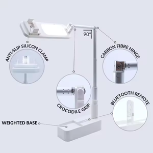 Mesa de Transmisión en Vivo al por Mayor, Soporte de Teléfono <span class=keywords><strong>Met</strong></span>álico Flexible Ajustable en Altura, Soporte de Teléfono Plegable con Rotación de <span class=keywords><strong>360</strong></span> Grados y Luz - Product Image 5