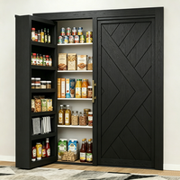 Pintu Pantry Hitam Doff Kapasitas Besar dengan Rak Penyimpanan Multi Lapis untuk Pintu Tersembunyi Makanan Dapur