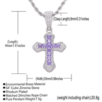 Collier Hip Hop avec pendentif croisé en Zircon AAA, vente en gros, corde de diamant en verre, chaîne ras du cou