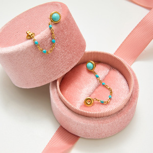 Boucles d'oreilles pendantes en turquoise bleue avec chaîne et pampille, en acier inoxydable, serti clos, bijoux de soirée - Product Image 4