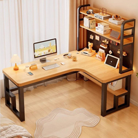 Bureau d'angle en bois massif, bureau d'ordinateur pour chambre à coucher, maison ou bureau, intégré avec étagère, bureau d'angle