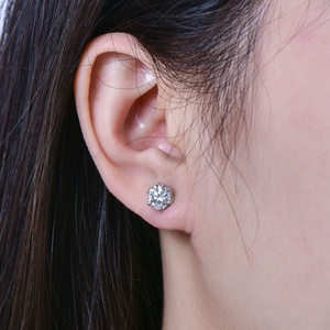 1 Fashion Brass 14K Gold Plated Shiny Round Cut 2CT VVS GRA Moissanite Jewelry Flower <b>Stud</b> Earrings for Women Office Wears - Product Image 4