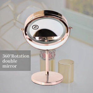 Double-Sided Rose Pink LED máy tính để bàn mỹ phẩm gương với đèn Girls 'phòng tắm trang trí nội thất kim loại gương trang điểm - Product Image 2