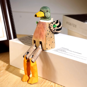 긴 다리 오리 수제 나무 조각 작은 장식품 나무 조각 재미 기발한 사무실 데스크탑 장식 선물 - Product Image 2