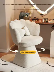 Taburete de <span class=keywords><strong>Maquillaje</strong></span> Giratorio de Madera Estilo Francés de Lujo Ligero con Textura Antideslizante y Respaldo Beige para Tocador de Dormitorio - Product Image 2