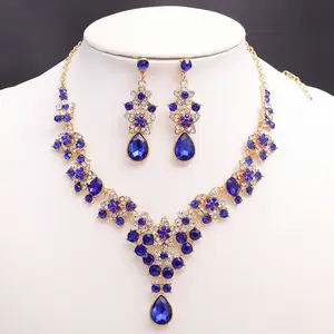 2023 New arrival Fashion Crystal Rhinestone Necklace Earrings Bridal Wedding Jewelry Set wholesale