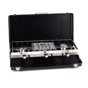 Fornello a Gas Portatile a 2 Fuochi, Piano Cottura <span class=keywords><strong>Pieghevole</strong></span> per Esterni, Griglia per <span class=keywords><strong>Barbecue</strong></span>, Fornace Integrata per Campeggio e Picnic, in Metallo, a Butano - Product Image 2