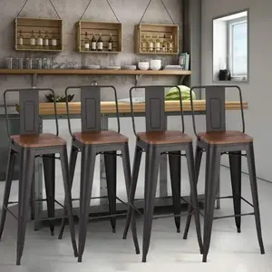 Taburete Alto de Bar Estilo <span class=keywords><strong>Tolix</strong></span> con Respaldo Alto y Asiento de Madera, de Hierro y Metal para Mobiliario Comercial e Industrial de Comedor, Cafetería, Restaurante y Bistró - Product Image 6