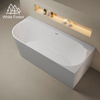 Baignoire d'angle asymétrique WhiteForest avec robinet de baignoire à poser, montage gauche/droite disponible, baignoire autoportante en acrylique de haute qualité