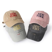 Gorra de béisbol personalizada de alta calidad con logotipo de imagen Vintage, gorra de algodón de 6 paneles, gorra de papá rasgada con logotipo bordado informal a la moda Unisex
