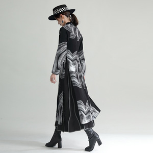 Ropa de mujer de diseñador, Vestido de manga larga con abertura alta, vestido <span class=keywords><strong>Cheongsam</strong></span> negro de nuevo estilo chino Retro, vestidos de otoño para mujer - Product Image 4