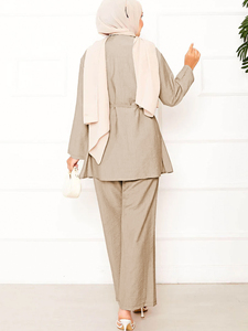 Alla rinfusa modeste da donna eleganti abiti musulmani medio-orientali Dubai due pezzi completo camicia a maniche lunghe a maniche lunghe camicetta pantaloni da donna - Product Image 3