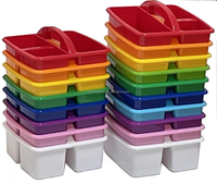 Panier de rangement en plastique rectangulaire coloré à 3 compartiments avec poignée, idéal pour les jouets et les outils de nettoyage, fabriqué sur mesure