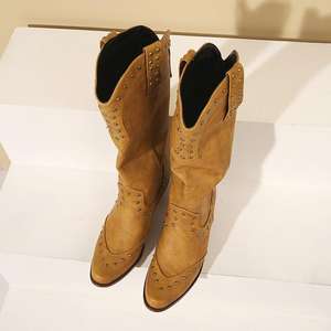 Mode femmes chaussures de <span class=keywords><strong>danse</strong></span> Style européen américain grande taille longue pays bottes de <span class=keywords><strong>danse</strong></span> rétro Rivet Flexible semelle extérieure - Product Image 4