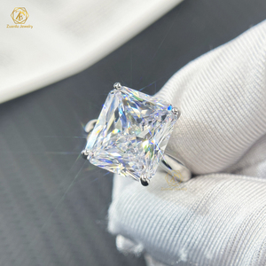 Gioielli Moissanite anello di fidanzamento in argento Sterling 925 con anelli di Moissanite tagliati a ghiaccio radiante da 8x10mm(4ct) - Product Image 3