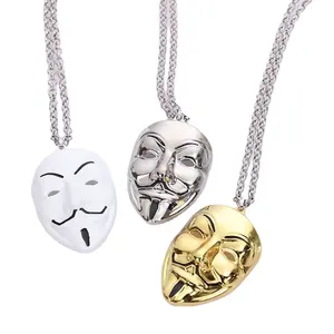 Anonymous Guy Fawkes V for Vendetta Gold Pendant Necklace for Halloween Cosplay