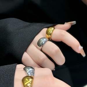 Perhiasan wanita elegan modis koleksi cincin tembaga Aloi tebal tetesan air lapisan PVD baja tahan karat tahan air dapat disesuaikan Chunky - Product Image 4